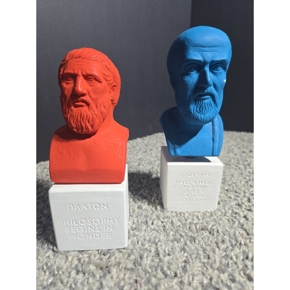 Plato & Hippocrates Busts Pair Philosophy & Medical Decor SCULPTURES 5–6" READ